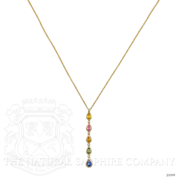 1.70 Ct. Multi Color Sapphire Bezel Necklace, 14K Yellow Gold