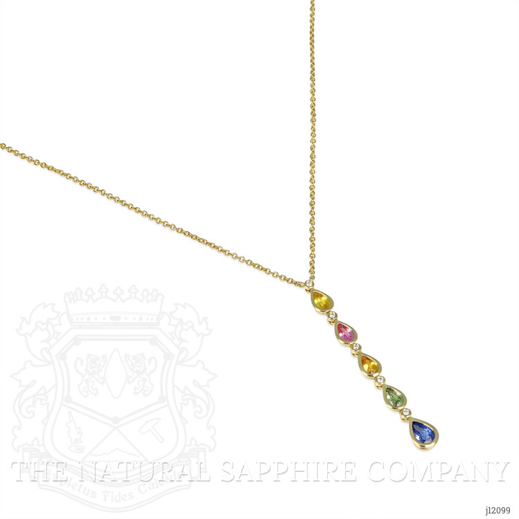 1.70 Ct. Multi Color Sapphire Bezel Necklace, 14K Yellow Gold