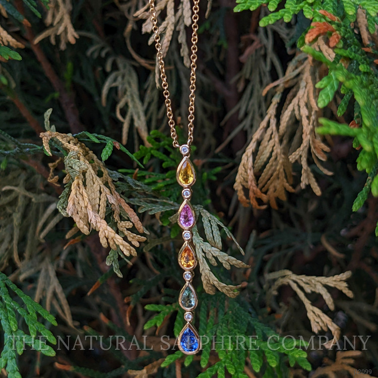 1.70 Ct. Multi Color Sapphire Bezel Necklace, 14K Yellow Gold