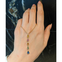 1.70 Ct. Multi Color Sapphire Bezel Necklace, 14K Yellow Gold Life Style