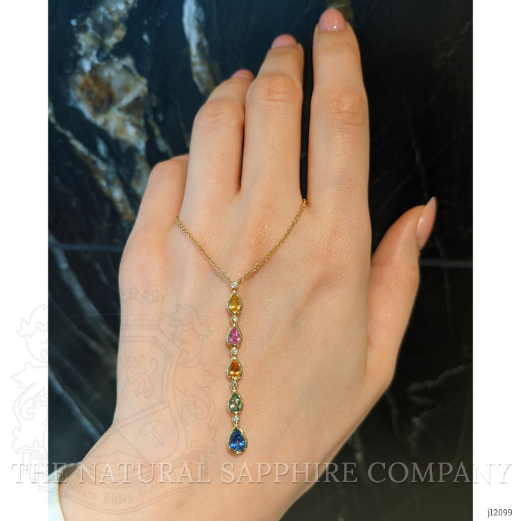 1.70 Ct. Multi Color Sapphire Bezel Necklace, 14K Yellow Gold
