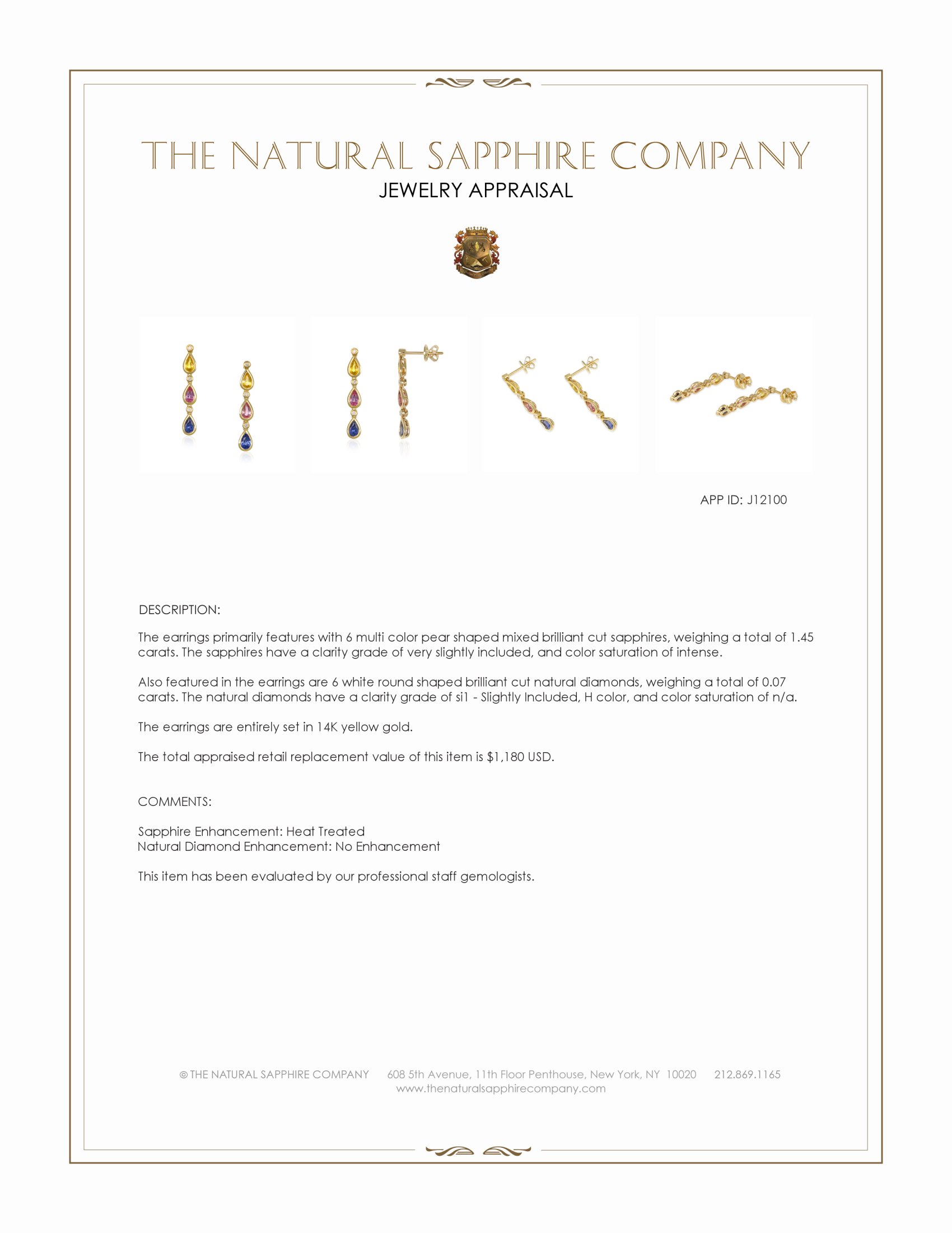 1.45 Ct.Tw. Multi Color Sapphire and Natural Diamond Bezel Earrings, 14K Yellow Gold