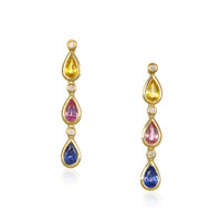 1.45&nbsp;Ct.Tw.Total Carat Weight Multi Color Sapphire and Natural Diamond Bezel Earrings, 14K Yellow Gold Video