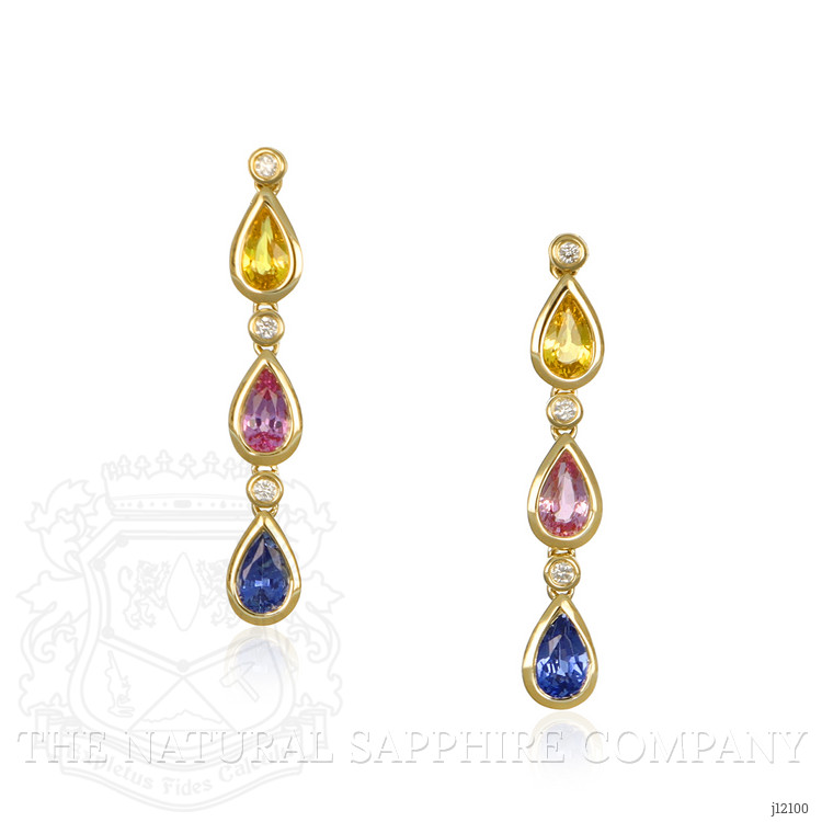 1.45 Ct.Tw. Multi Color Sapphire and Natural Diamond Bezel Earrings, 14K Yellow Gold