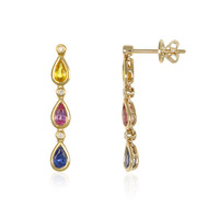 1.45&nbsp;Ct.Tw.Total Carat Weight Multi Color Sapphire and Natural Diamond Bezel Earrings, 14K Yellow Gold Image