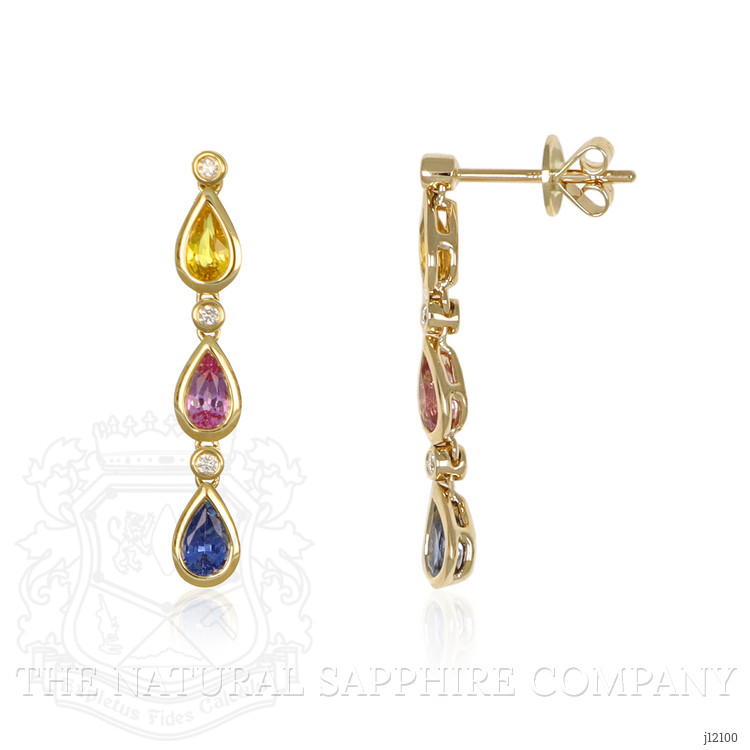 1.45 Ct.Tw. Multi Color Sapphire and Natural Diamond Bezel Earrings, 14K Yellow Gold
