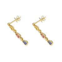 1.45&nbsp;Ct.Tw.Total Carat Weight Multi Color Sapphire and Natural Diamond Bezel Earrings, 14K Yellow Gold Image