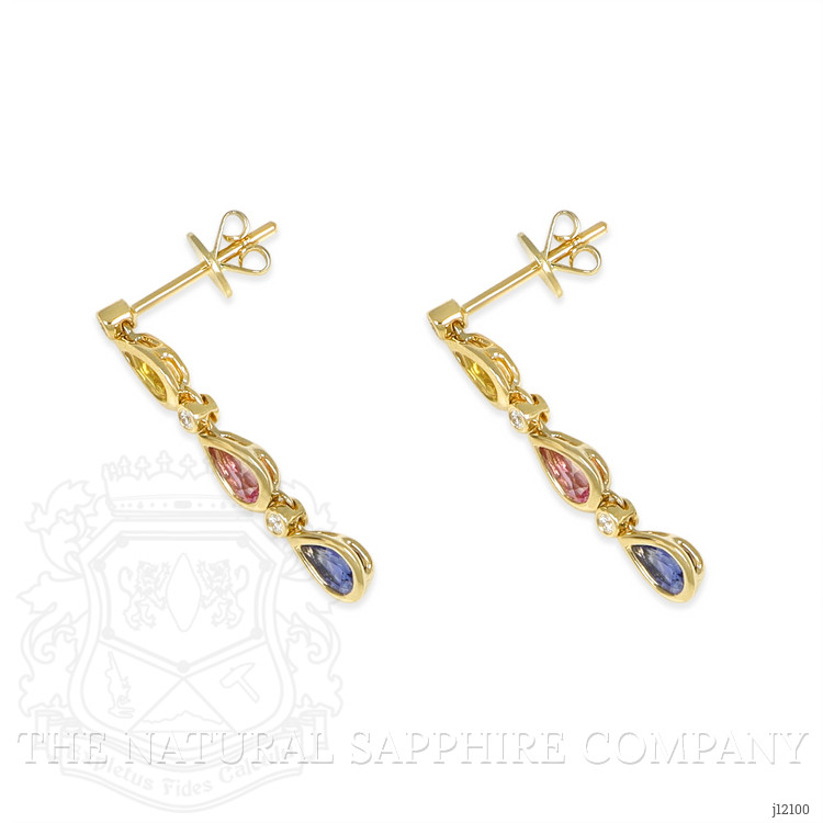 1.45 Ct.Tw. Multi Color Sapphire and Natural Diamond Bezel Earrings, 14K Yellow Gold