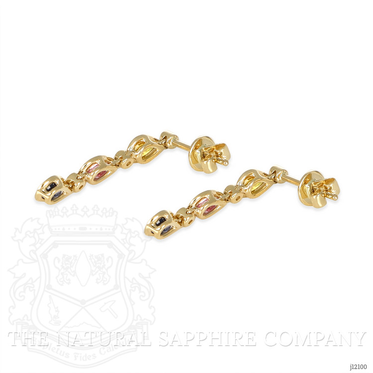 1.45 Ct.Tw. Multi Color Sapphire and Natural Diamond Bezel Earrings, 14K Yellow Gold