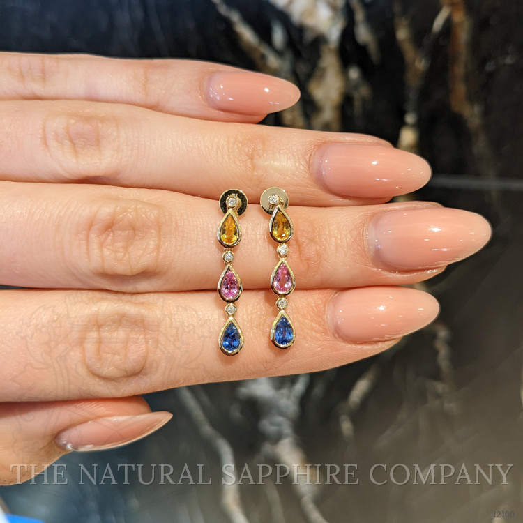 1.45 Ct.Tw. Multi Color Sapphire and Natural Diamond Bezel Earrings, 14K Yellow Gold