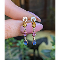 1.45&nbsp;Ct.Tw.Total Carat Weight Multi Color Sapphire and Natural Diamond Bezel Earrings, 14K Yellow Gold Life Style