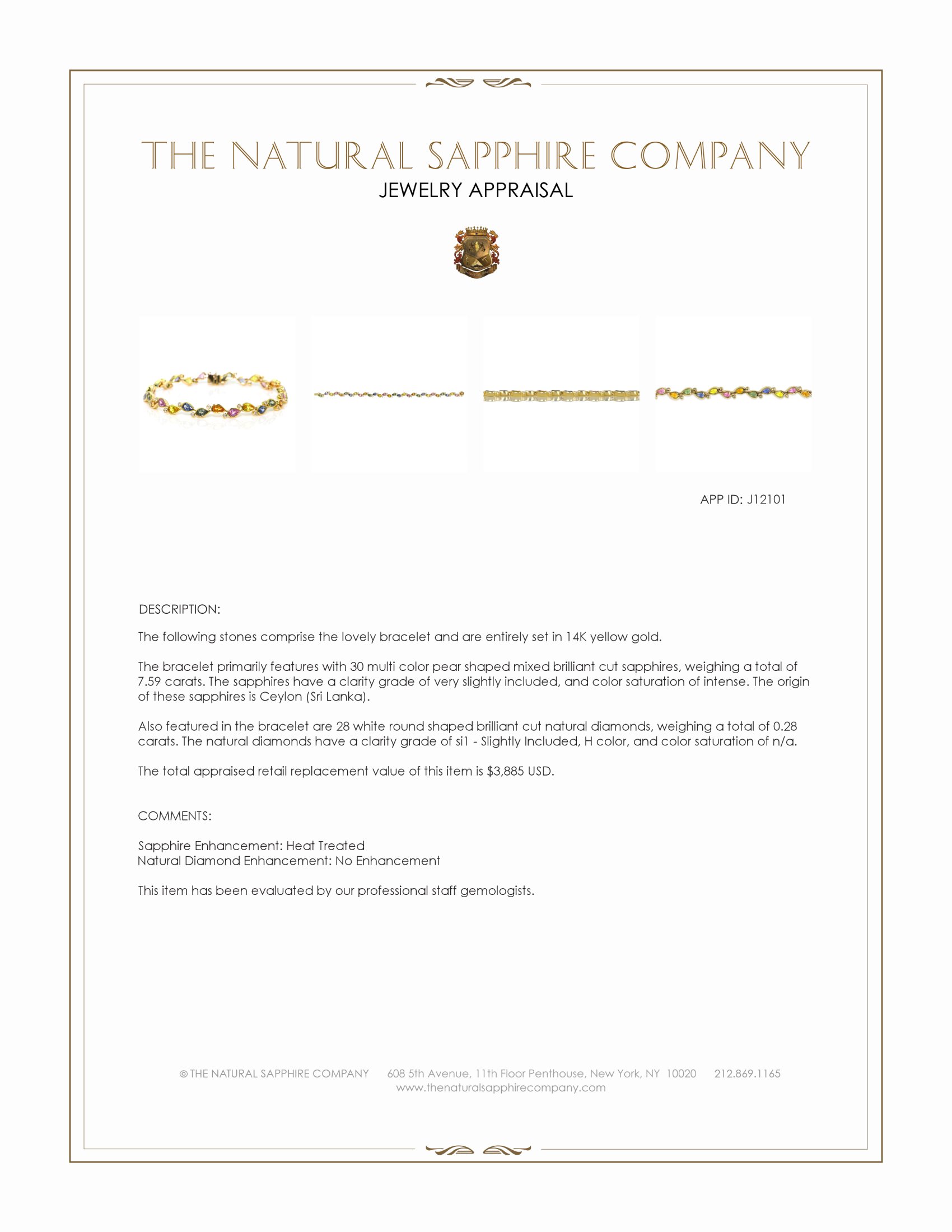 7.59 Ct.Tw. Multi Color Sapphire and Natural Diamond Bezel Bracelet, 14K Yellow Gold