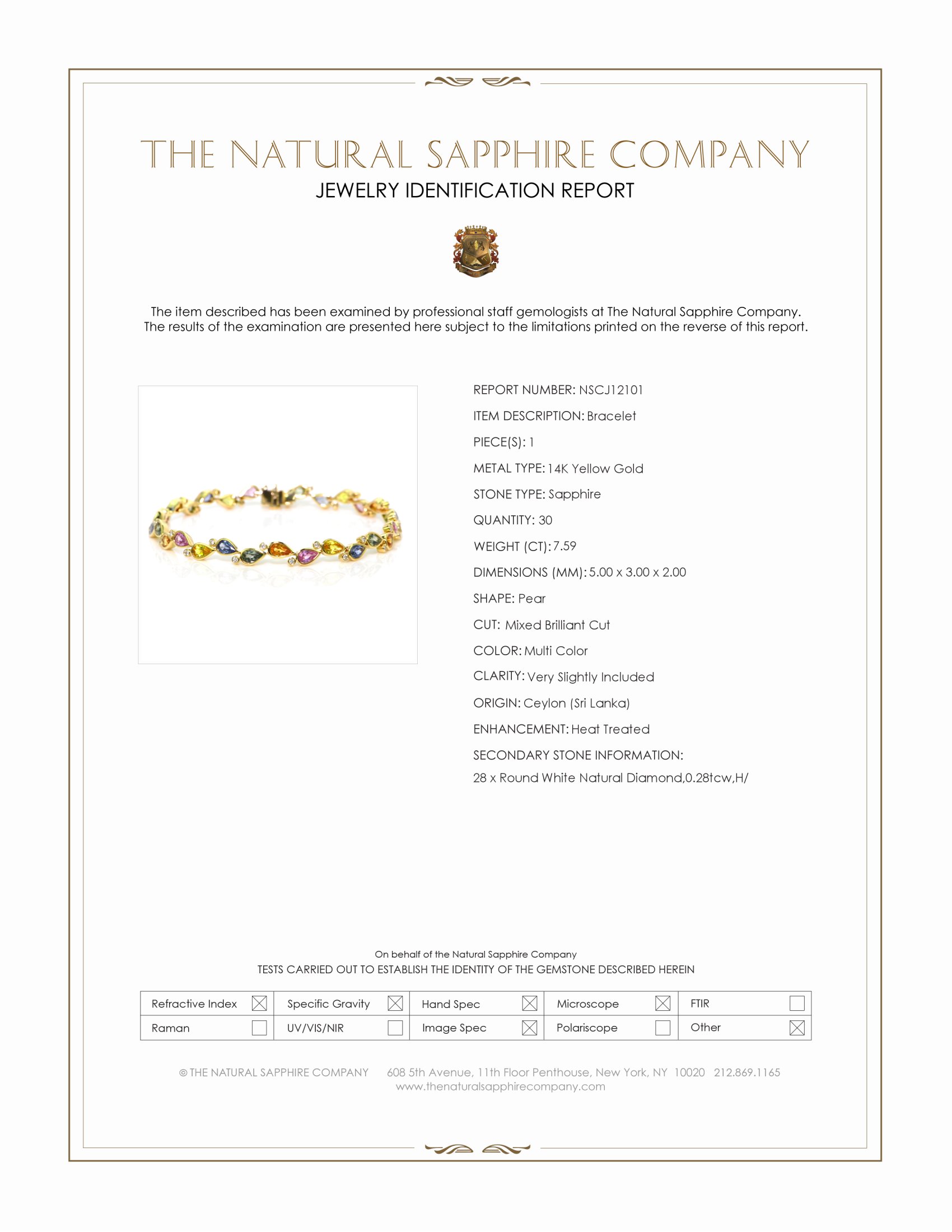 7.59 Ct.Tw. Multi Color Sapphire and Natural Diamond Bezel Bracelet, 14K Yellow Gold