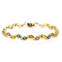 7.59&nbsp;Ct.Tw.Total Carat Weight Multi Color Sapphire and Natural Diamond Bezel Bracelet, 14K Yellow Gold Video