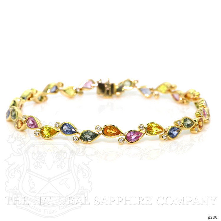 7.59 Ct.Tw. Multi Color Sapphire and Natural Diamond Bezel Bracelet, 14K Yellow Gold