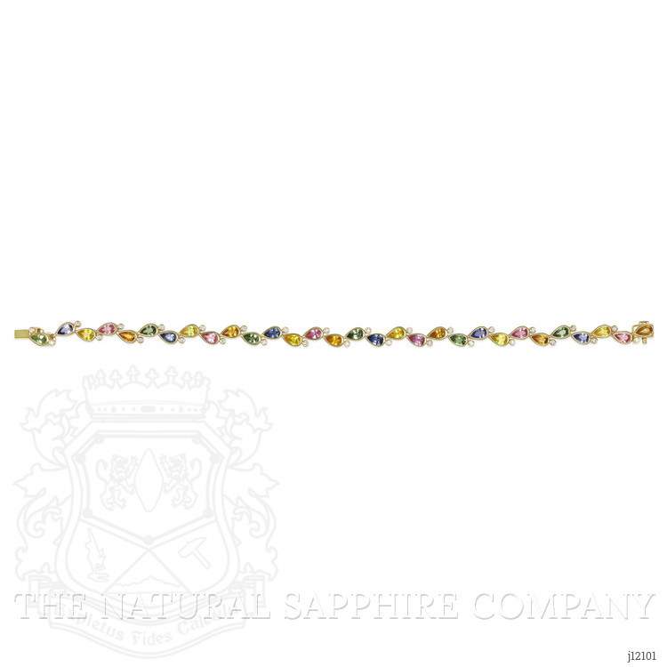7.59 Ct.Tw. Multi Color Sapphire and Natural Diamond Bezel Bracelet, 14K Yellow Gold