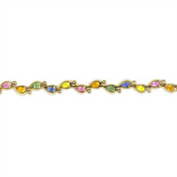 7.59&nbsp;Ct.Tw.Total Carat Weight Multi Color Sapphire and Natural Diamond Bezel Bracelet, 14K Yellow Gold Image