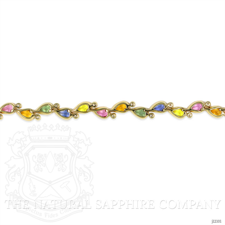 7.59 Ct.Tw. Multi Color Sapphire and Natural Diamond Bezel Bracelet, 14K Yellow Gold