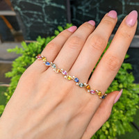 7.59&nbsp;Ct.Tw.Total Carat Weight Multi Color Sapphire and Natural Diamond Bezel Bracelet, 14K Yellow Gold Life Style