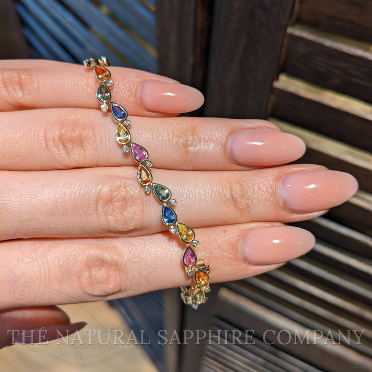 7.59 Ct.Tw. Multi Color Sapphire and Natural Diamond Bezel Bracelet, 14K Yellow Gold