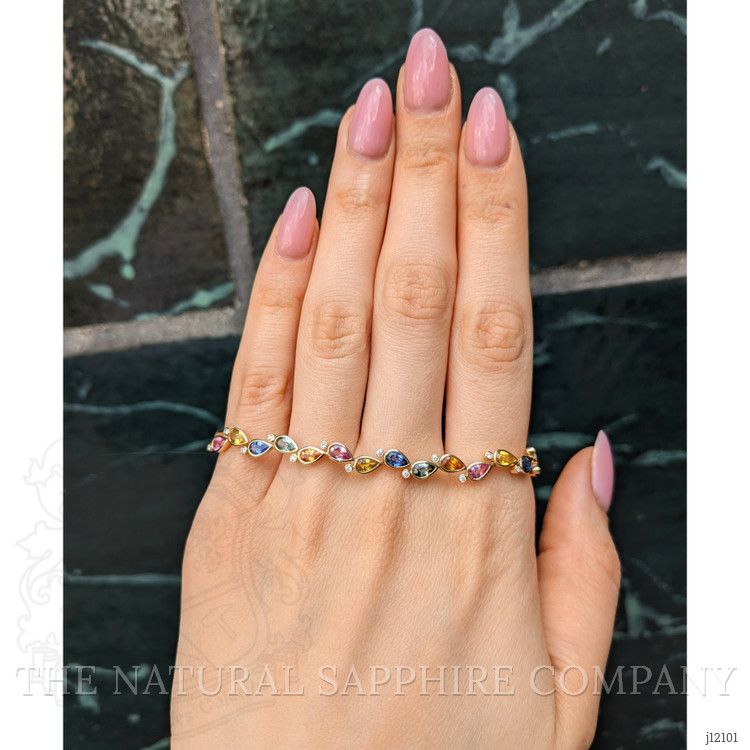 7.59 Ct.Tw. Multi Color Sapphire and Natural Diamond Bezel Bracelet, 14K Yellow Gold