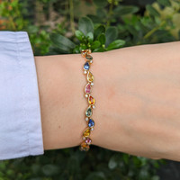 7.59&nbsp;Ct.Tw.Total Carat Weight Multi Color Sapphire and Natural Diamond Bezel Bracelet, 14K Yellow Gold Life Style