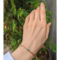7.59&nbsp;Ct.Tw.Total Carat Weight Multi Color Sapphire and Natural Diamond Bezel Bracelet, 14K Yellow Gold Life Style