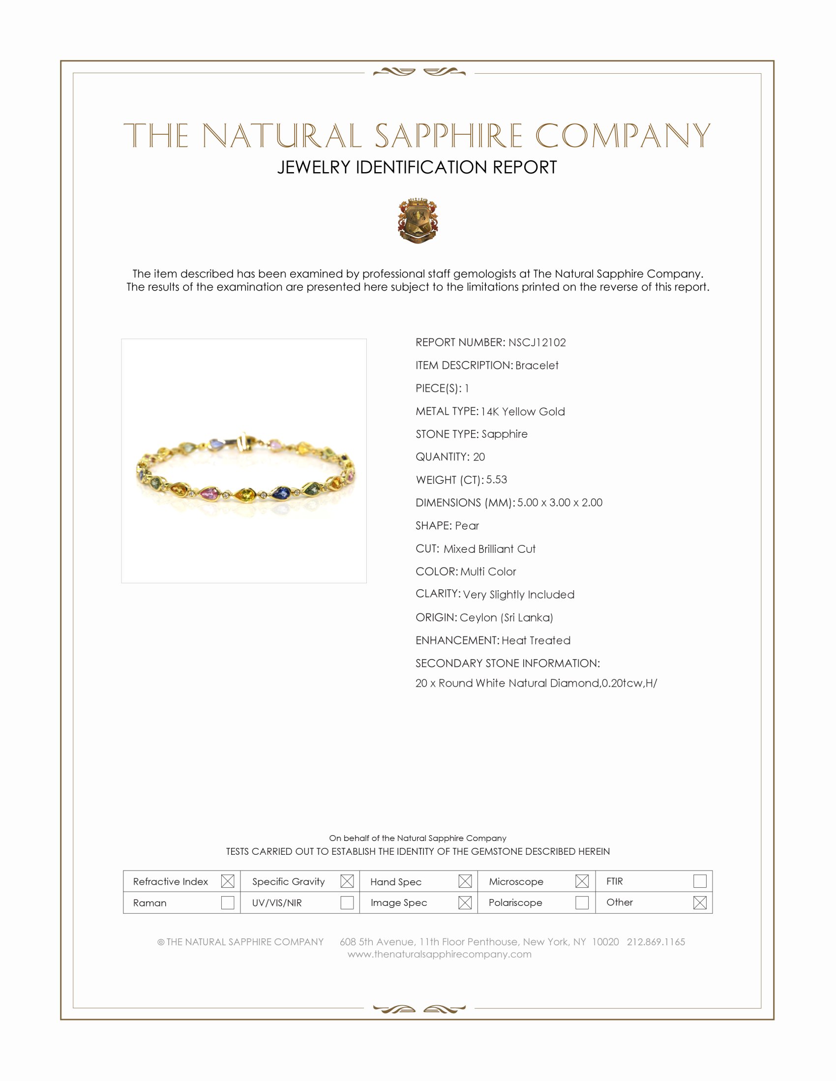 5.53 Ct.Tw. Multi Color Sapphire and Natural Diamond Bezel Bracelet, 14K Yellow Gold