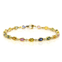 5.53&nbsp;Ct.Tw.Total Carat Weight Multi Color Sapphire and Natural Diamond Bezel Bracelet, 14K Yellow Gold Video