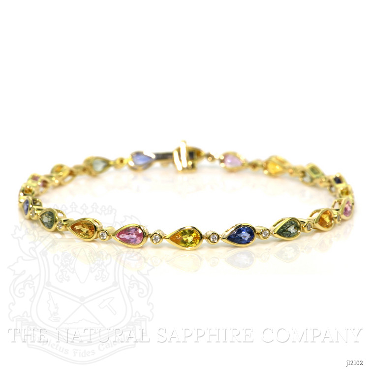 5.53 Ct.Tw. Multi Color Sapphire and Natural Diamond Bezel Bracelet, 14K Yellow Gold