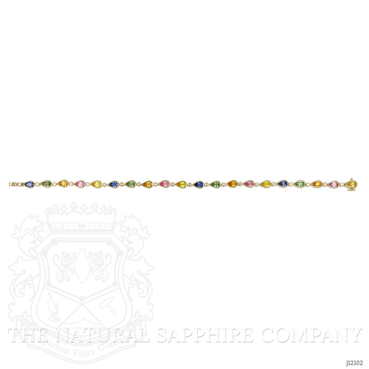 5.53 Ct.Tw. Multi Color Sapphire and Natural Diamond Bezel Bracelet, 14K Yellow Gold