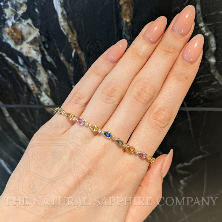 5.53 Ct.Tw. Multi Color Sapphire and Natural Diamond Bezel Bracelet, 14K Yellow Gold