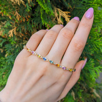 5.53&nbsp;Ct.Tw.Total Carat Weight Multi Color Sapphire and Natural Diamond Bezel Bracelet, 14K Yellow Gold Life Style