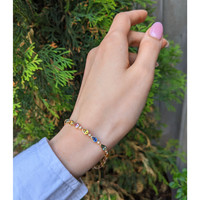 5.53&nbsp;Ct.Tw.Total Carat Weight Multi Color Sapphire and Natural Diamond Bezel Bracelet, 14K Yellow Gold Life Style
