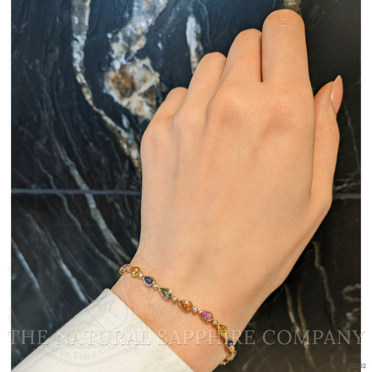 5.53 Ct.Tw. Multi Color Sapphire and Natural Diamond Bezel Bracelet, 14K Yellow Gold