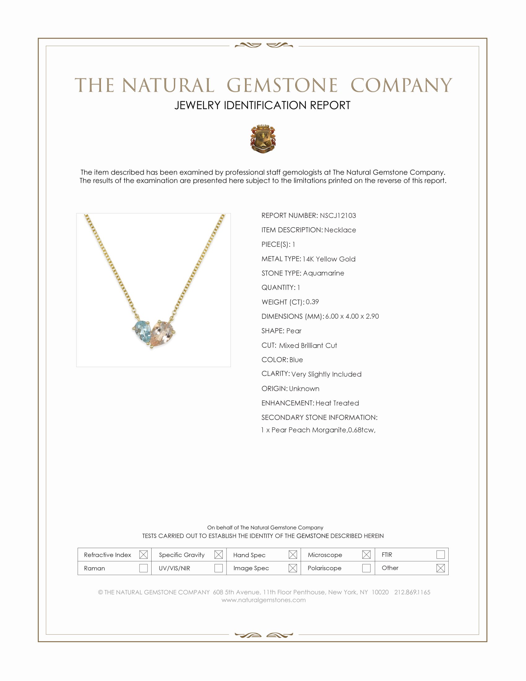 1.07 Ct.Tw. Peach Morganite and Blue Aquamarine Multi Stone Necklace, 14K Yellow Gold
