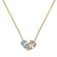 1.07 Ct.Tw.Total Carat Weight Peach Morganite and Blue Aquamarine Multi Stone Necklace, 14K Yellow Gold Video