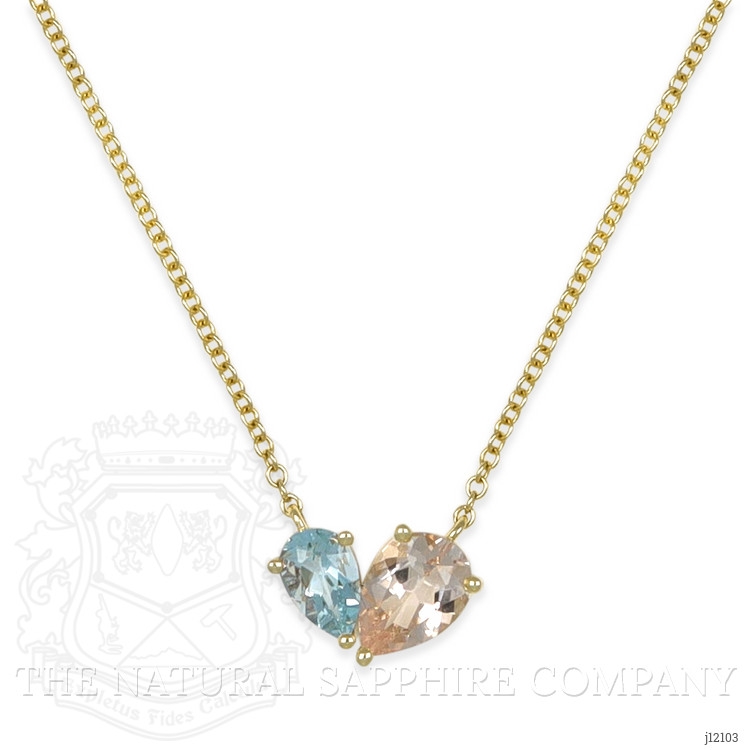 1.07 Ct.Tw. Peach Morganite and Blue Aquamarine Multi Stone Necklace, 14K Yellow Gold
