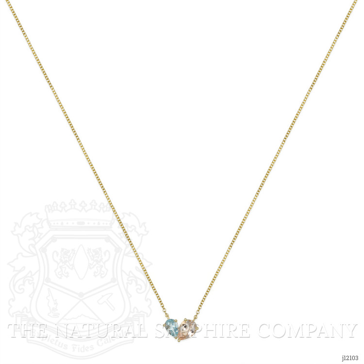 1.07 Ct.Tw. Peach Morganite and Blue Aquamarine Multi Stone Necklace, 14K Yellow Gold