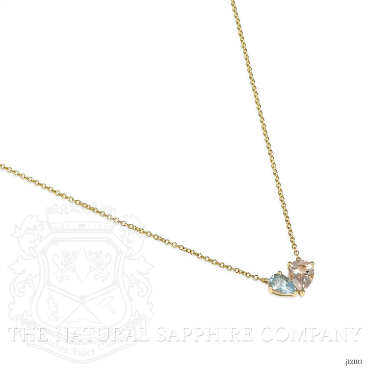 1.07 Ct.Tw. Peach Morganite and Blue Aquamarine Multi Stone Necklace, 14K Yellow Gold