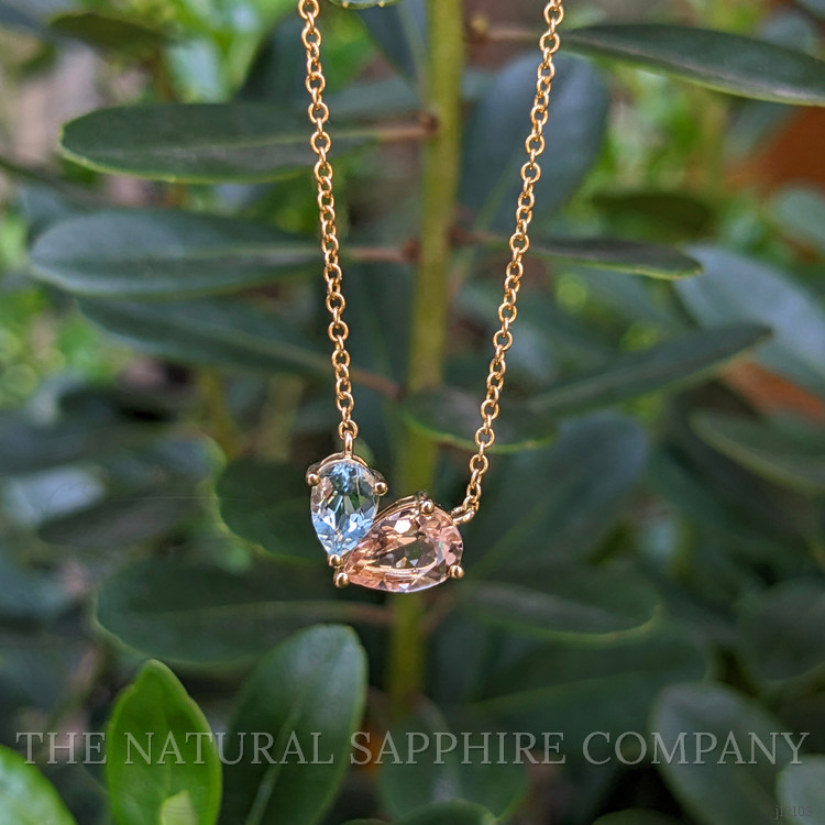 1.07 Ct.Tw. Peach Morganite and Blue Aquamarine Multi Stone Necklace, 14K Yellow Gold