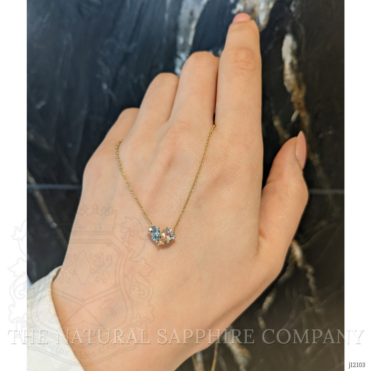 1.07 Ct.Tw. Peach Morganite and Blue Aquamarine Multi Stone Necklace, 14K Yellow Gold