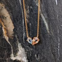 1.07 Ct.Tw.Total Carat Weight Peach Morganite and Blue Aquamarine Multi Stone Necklace, 14K Yellow Gold Life Style
