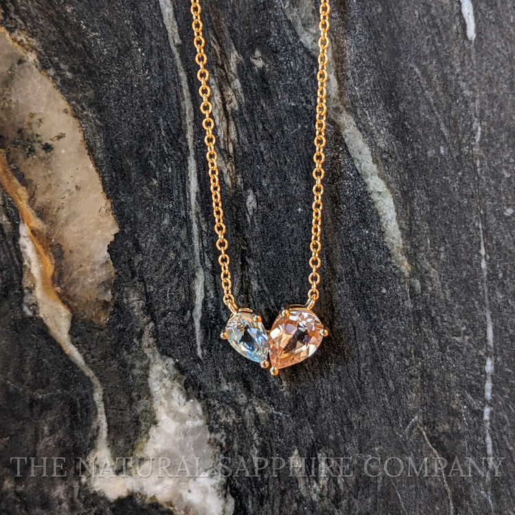 1.07 Ct.Tw. Peach Morganite and Blue Aquamarine Multi Stone Necklace, 14K Yellow Gold