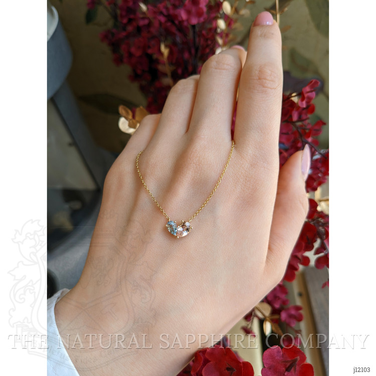 1.07 Ct.Tw. Peach Morganite and Blue Aquamarine Multi Stone Necklace, 14K Yellow Gold