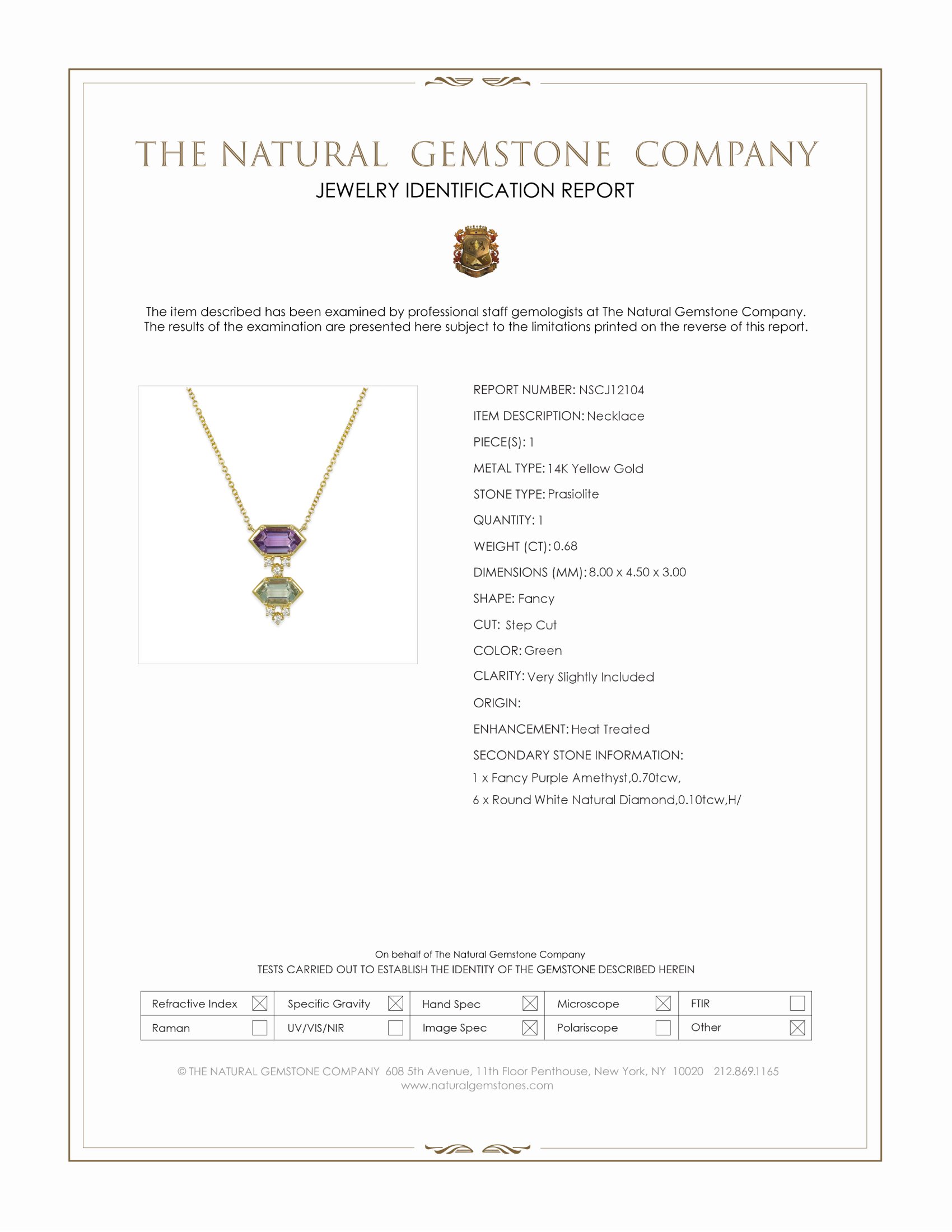 1.38 Ct.Tw. Purple Amethyst, Green Prasiolite and Natural Diamond Bezel Necklace, 14K Yellow Gold
