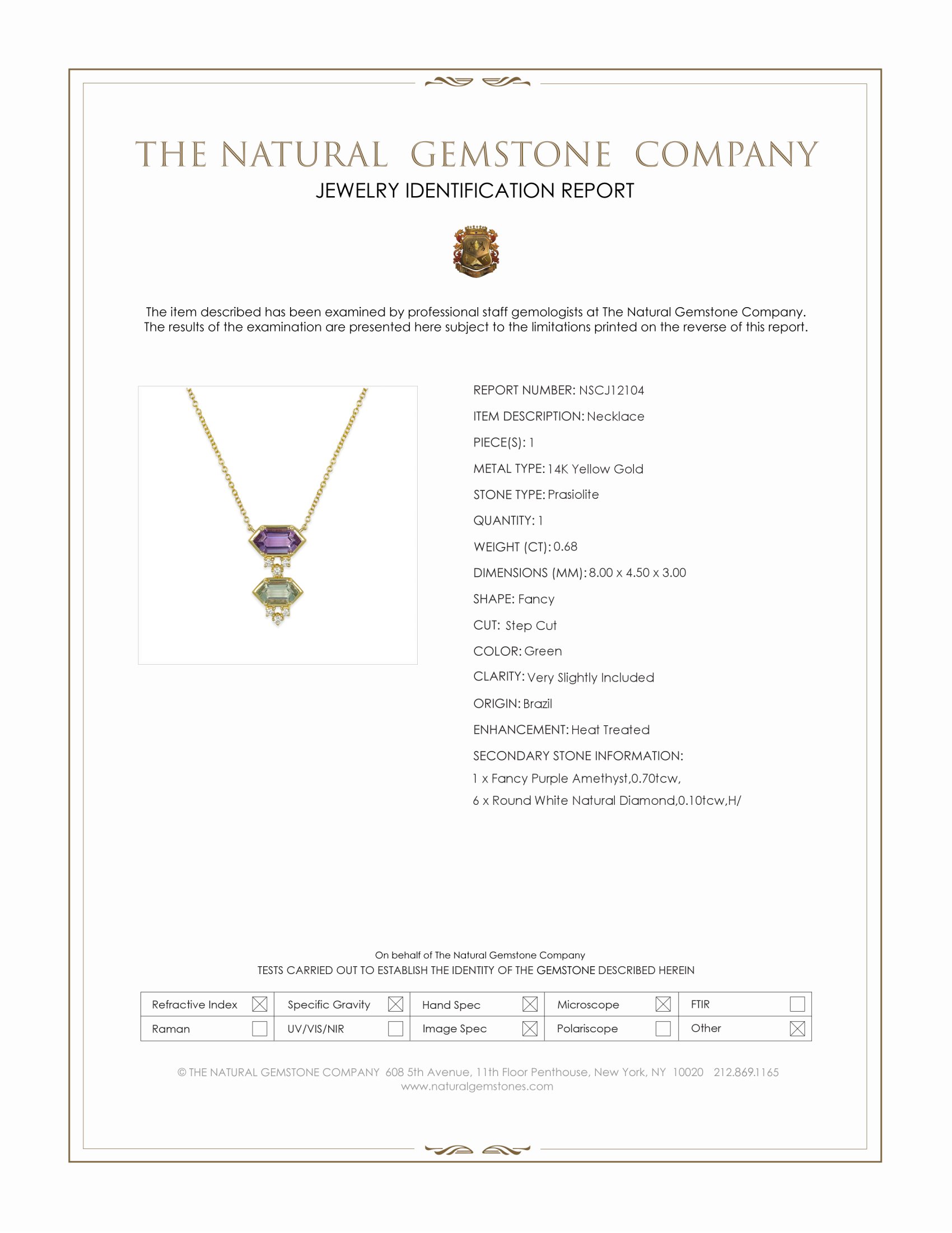 1.38 Ct.Tw. Purple Amethyst, Green Prasiolite and Natural Diamond Bezel Necklace, 14K Yellow Gold