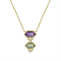 1.38 Ct.Tw.Total Carat Weight Purple Amethyst, Green Prasiolite and Natural Diamond Bezel Necklace, 14K Yellow Gold Video