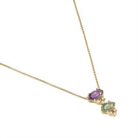 1.38 Ct.Tw.Total Carat Weight Purple Amethyst, Green Prasiolite and Natural Diamond Bezel Necklace, 14K Yellow Gold Image