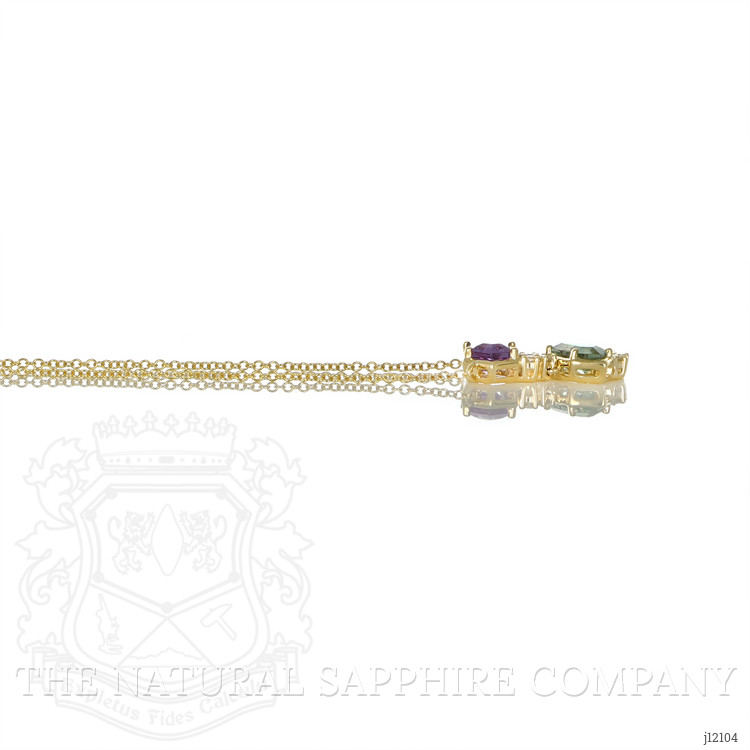 1.38 Ct.Tw. Purple Amethyst, Green Prasiolite and Natural Diamond Bezel Necklace, 14K Yellow Gold